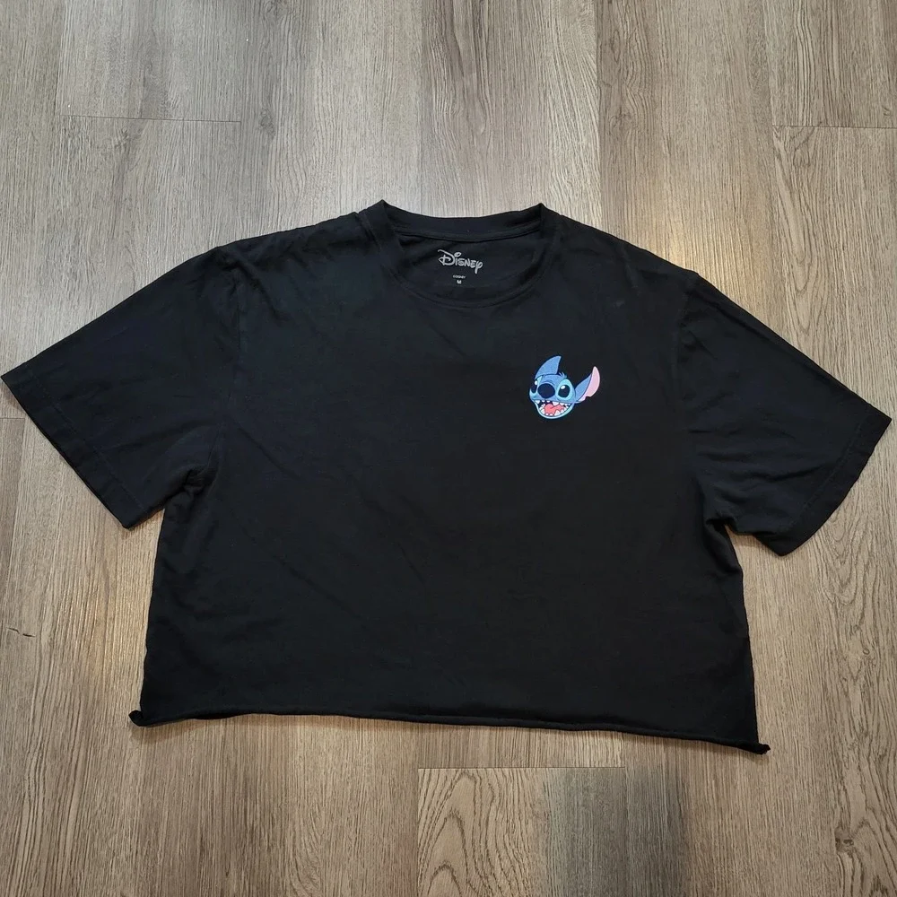 Disney‎ Lilo & Stitch Crop Top T-Shirt Women's Sze M Black